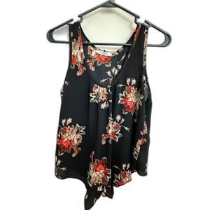 Papaya Black Floral Open Back Tie Scoop Neck Tank Top Women's Sz Small